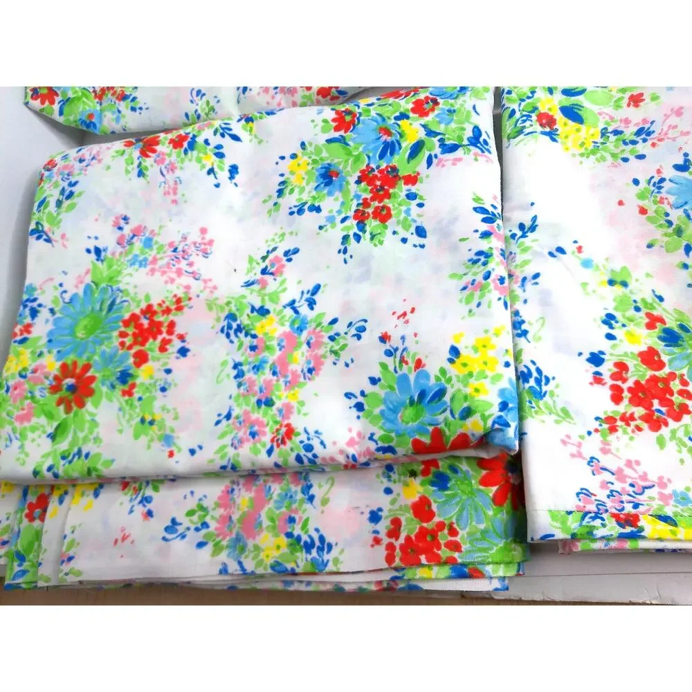 Vintage Wamsutta Ultracale Pacific Floral Multicolor Full Size Sheet Set
